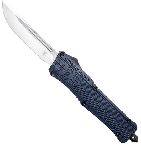 CobraTec CTK-1 Large 3.75" OTF Plain Drop Point D2 Blade NYPD Blue Aluminum Handle Glass Breaker Pocket Clip