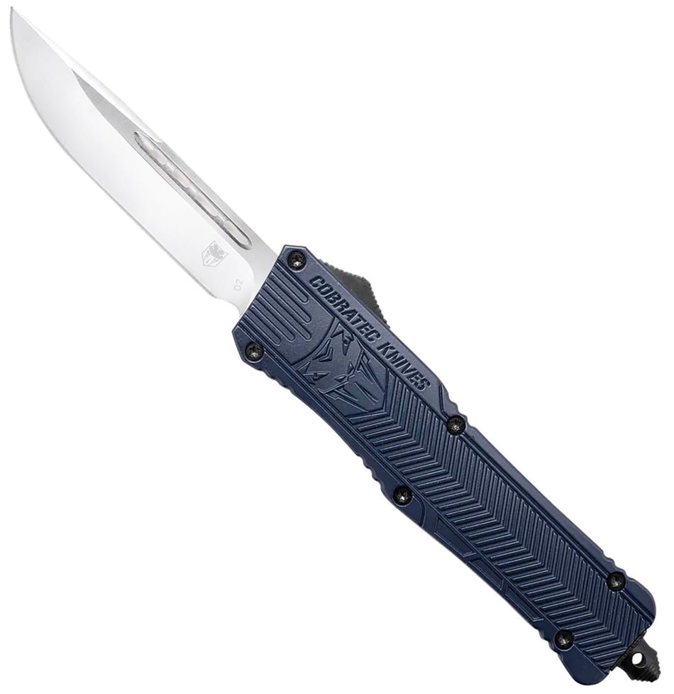 CobraTec CTK-1 Large 3.75" OTF Plain Drop Point D2 Blade NYPD Blue Aluminum Handle Glass Breaker Pocket Clip