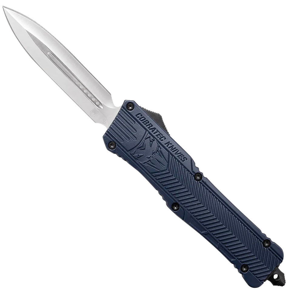 CobraTec CTK-1 Large 3.75" OTF Plain Dagger D2 Steel NYPD Blue Aluminum Handle Glass Breaker Pocket Clip