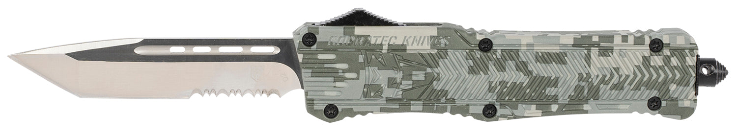 CobraTec CTK-1 Large 3.75" OTF Part Serrated Tanto D2 Blade Army DigiCamo Aluminum Handle Glass Breaker Pocket Clip
