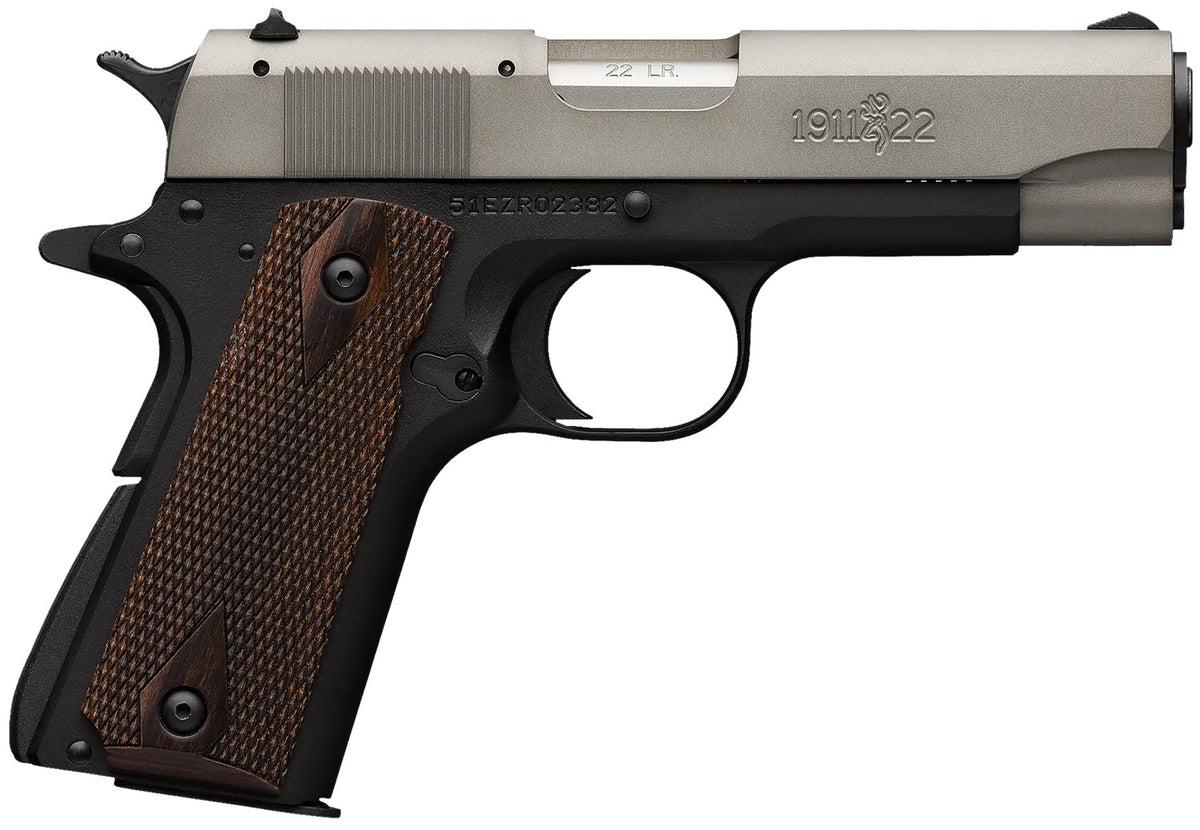 Browning 051879490 1911 A1 *CA Compliant Full Size Frame 22 LR 10+1. 4.25" Stainless Steel Barrel, Gray Anodized Serrated Slide, Matte Black Alloy Frame w/Beavertail