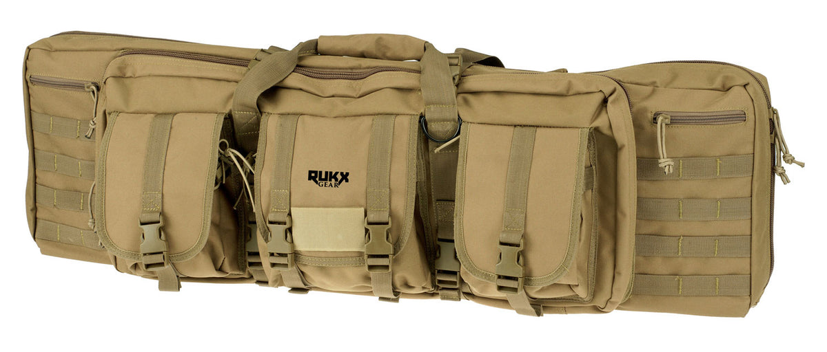 Rukx Gear 36" Double Rifle Case Tan 600D Polyester Water Resistant Non-Rust Zippers