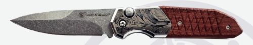 Smith & Wesson Unwavered Auto Folder 3.3" Drop Point Satin Blade Wood Handle