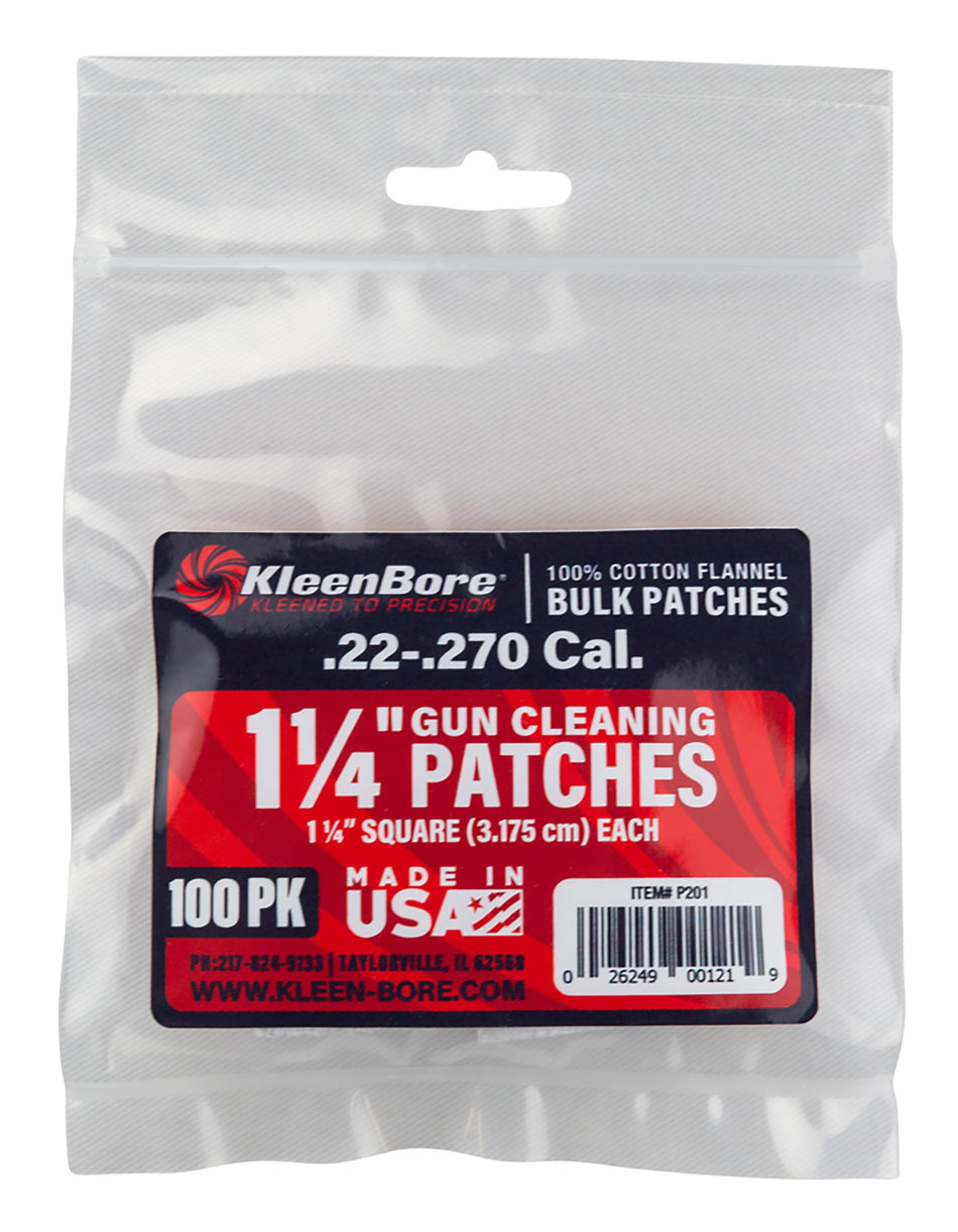 KleenBore P201 .22 to .270 Cal 1.25" Cotton Flannel Gun Cleaning Patches 100 Count