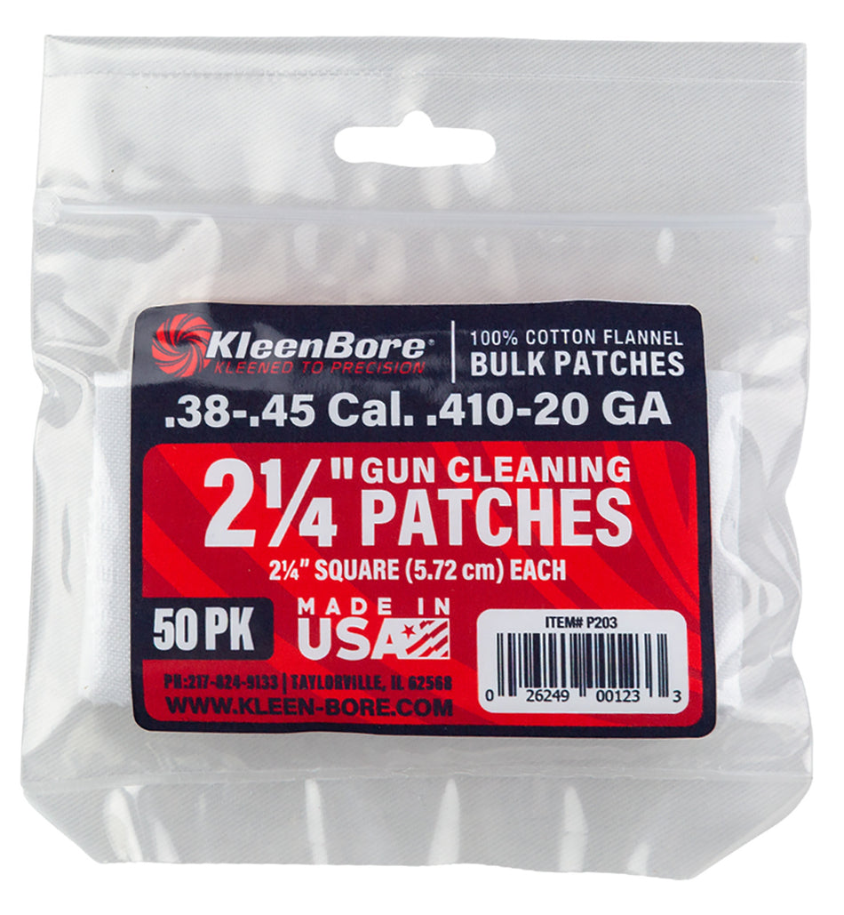 KleenBore P203 .38/.45 Cal .410/20 GA 2.25" Cotton Flannel Gun Cleaning Patches 50 Count
