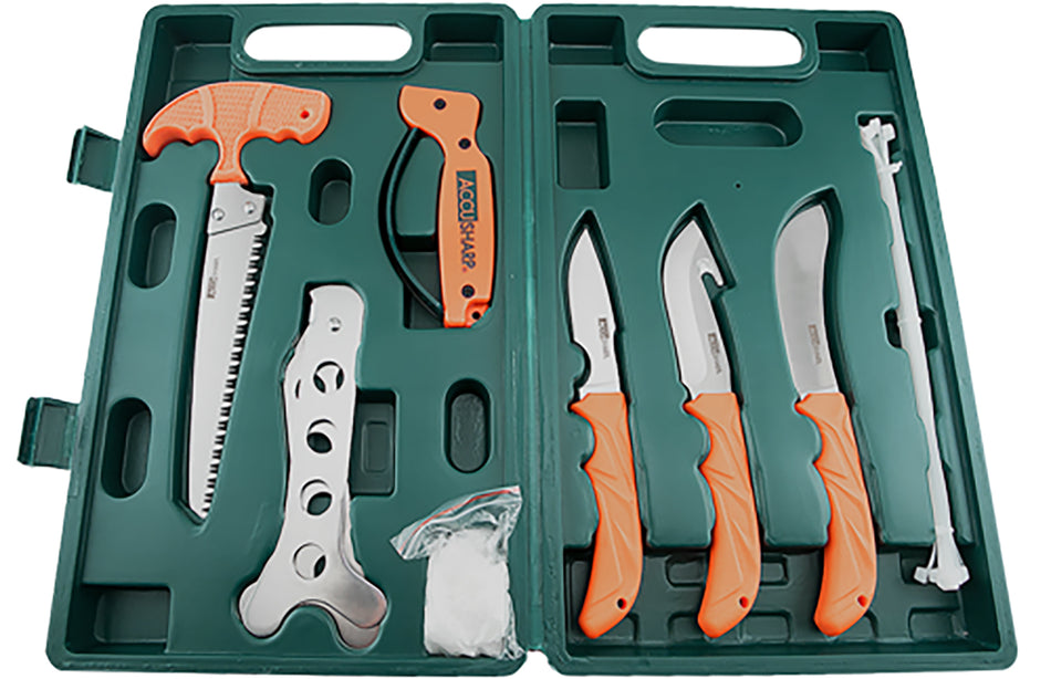 AccuSharp 728C Complete Game Processing Set - Butcher/Caper/Gut-Hook/Bone Saw/Ribcage Spreader with Hard Case