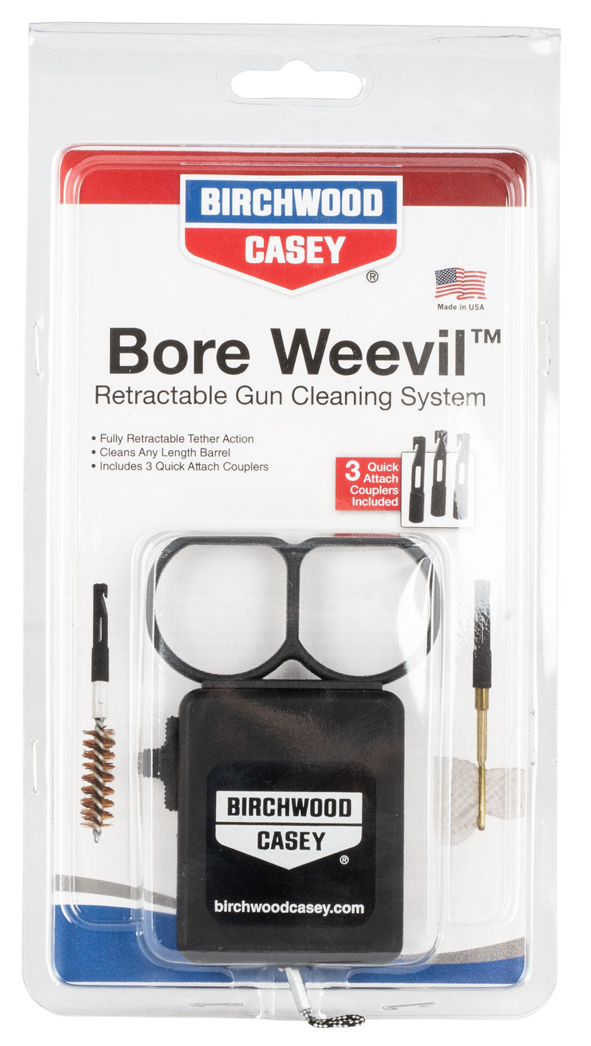 Birchwood Casey 41707 Retractable Bore Weevil Firearm Cleaning System with 3 Quick Attach Couplers