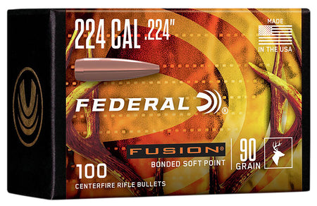 Federal Fusion 224 Cal .224 90gr Bonded Soft Point Component Bullets 100 Per Box