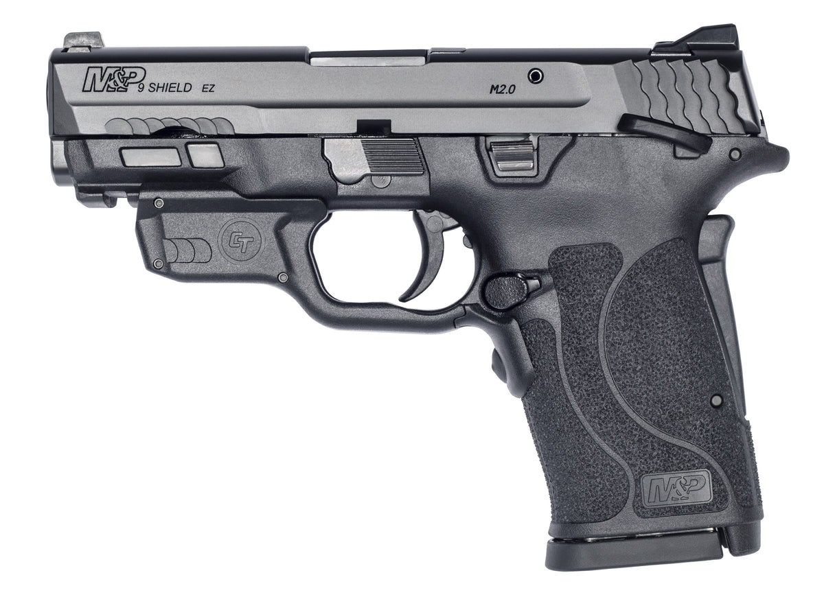 Smith & Wesson 12438 M&P Shield EZ M2.0 9mm Luger 8+1 3.67" Barrel, Black Polymer Frame With Picatinny Acc. Rail, Armornite Stainless Steel Slide, Manual Safety Includes Crimson Trace Red Laserguard