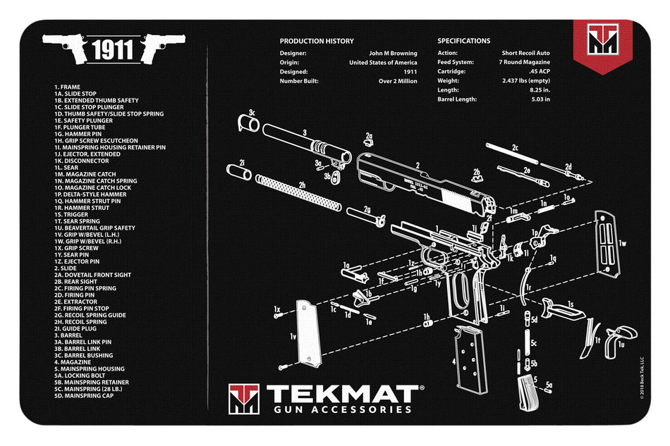 TekMat TEKR171911 1911 Cleaning Mat 11"x17" Black/White Rubber with Parts Diagram