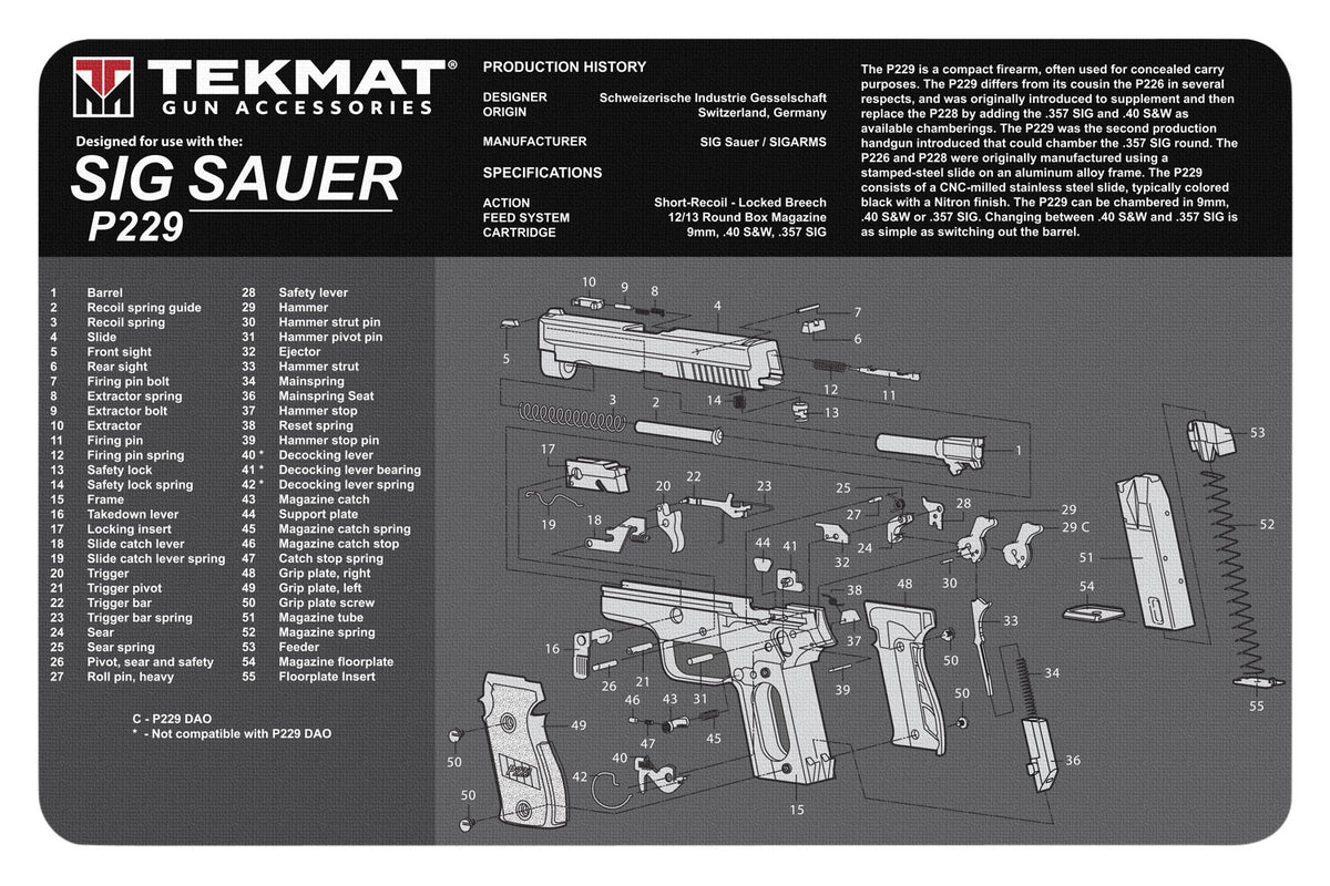 TekMat TEKR17SIGP229 Sig P229 Cleaning Mat 11"x17" Black/White Rubber
