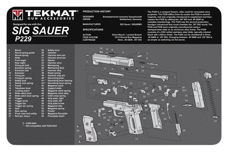 TekMat TEKR17SIGP229 Sig P229 Cleaning Mat 11"x17" Black/White Rubber