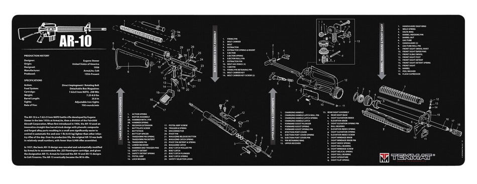 TekMat TEKR36AR10 AR-10 Cleaning Mat 12"x36" Black/White Rubber with Parts Diagram