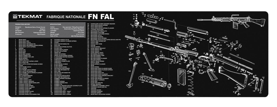 TekMat TEKR36FNFAL FN-FAL Cleaning Mat 12"x36" Black/White Rubber with Parts Diagram