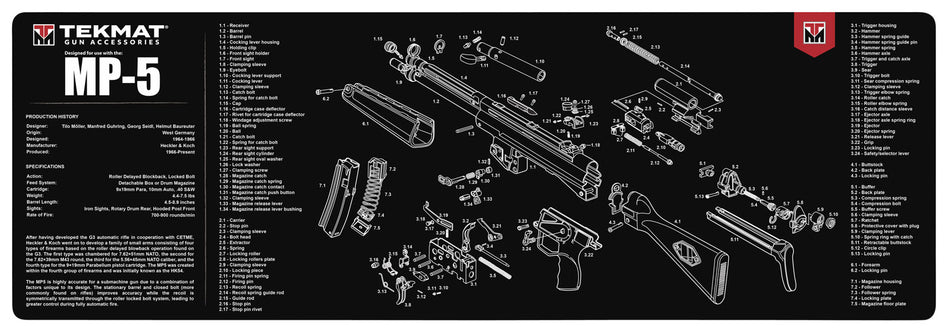 TekMat TEKR36HKMP5 HK MP5 Cleaning Mat 12x36 Inch Rubber with Parts Diagram