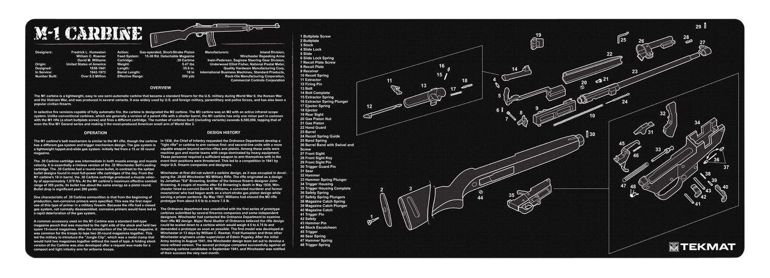 TekMat TEKR36M1CARB M1 Carbine Cleaning Mat 12x36 Inch Rubber with Parts Diagram
