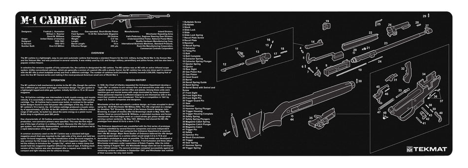 TekMat TEKR36M1CARB M1 Carbine Cleaning Mat 12x36 Inch Rubber with Parts Diagram