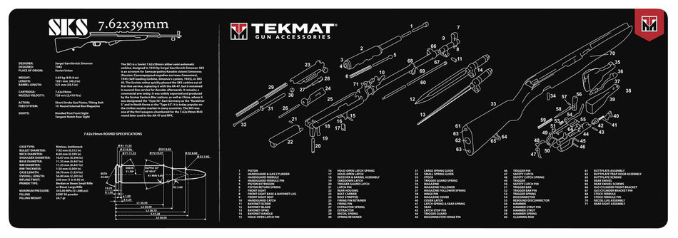 TekMat TEKR36SKS SKS Cleaning Mat 12x36 Inch Rubber with Parts Diagram