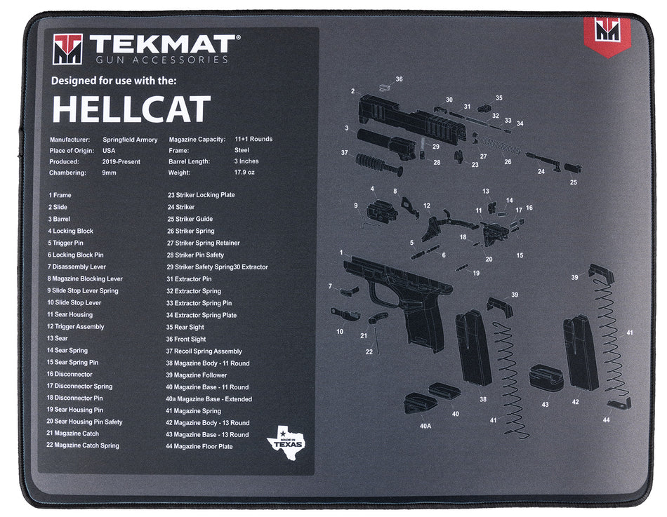 TekMat TEKR20HELLCAT Hellcat Ultra 20 Gun Cleaning Mat 15x20 Inch with Parts Diagram