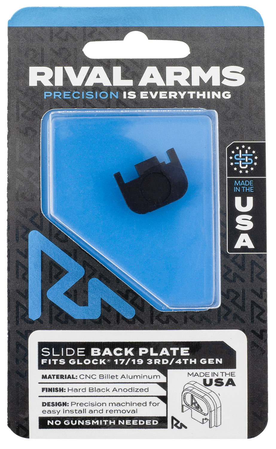 Rival Arms Slide Back Cover Plate Glock 17/19 Gen3-4 Double Stack Black Anodized Aluminum RA43G001A
