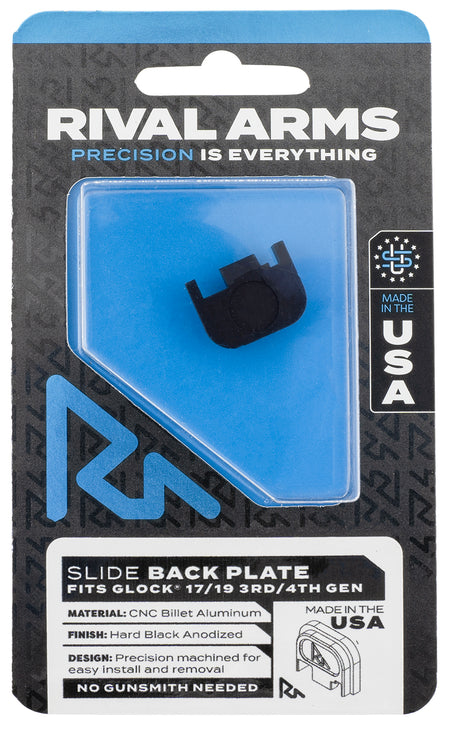 Rival Arms Slide Back Cover Plate Glock 17/19 Gen3-4 Double Stack Black Anodized Aluminum RA43G001A