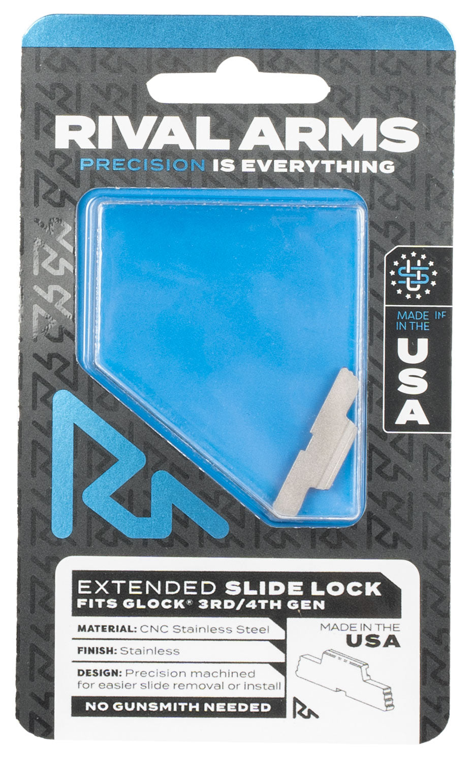 Rival Arms Extended Slide Lock Glock Gen3-4 Stainless Steel RA80G001D