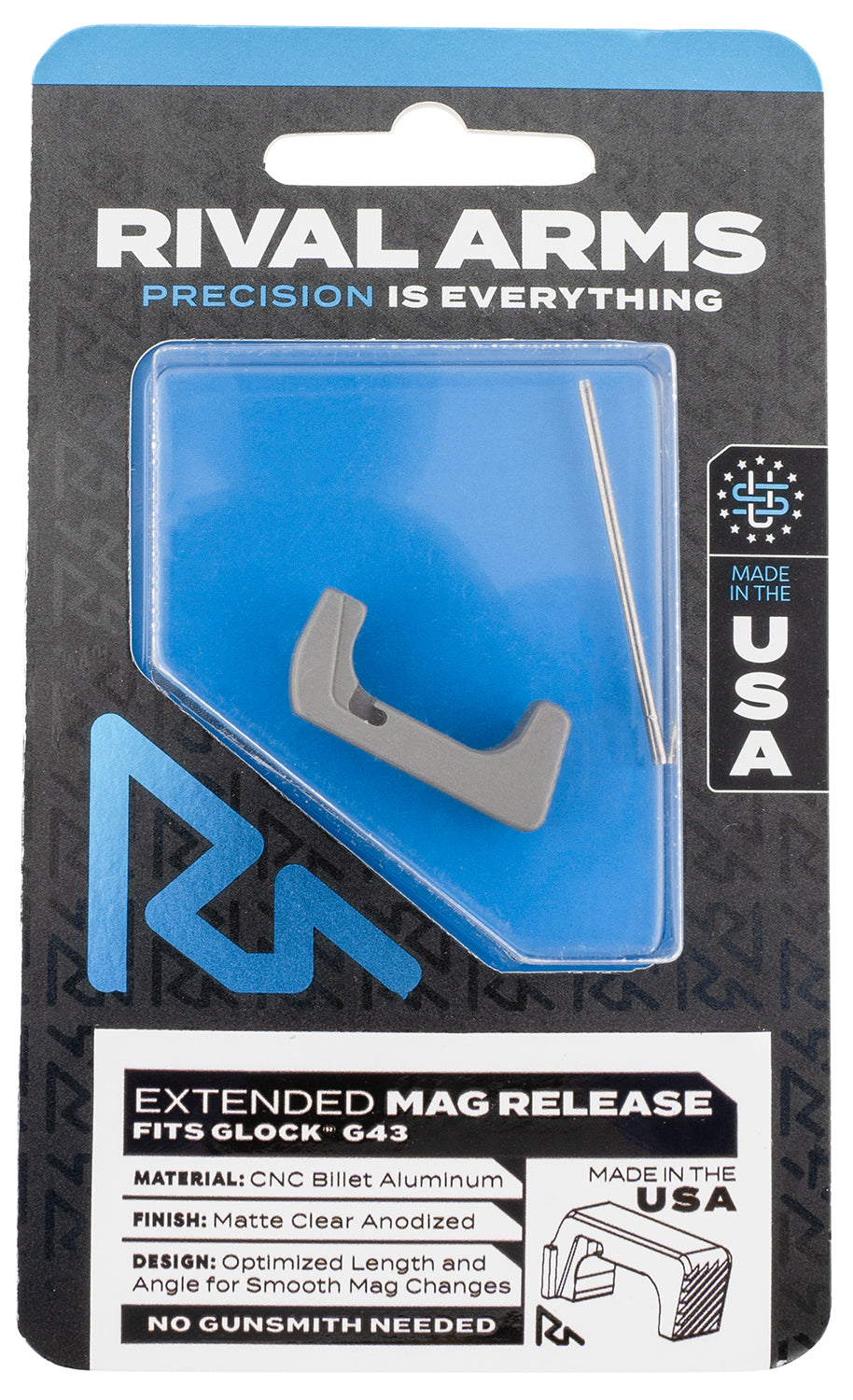 Rival Arms Extended Mag Release Glock 43 Silver Aluminum RA72G003D