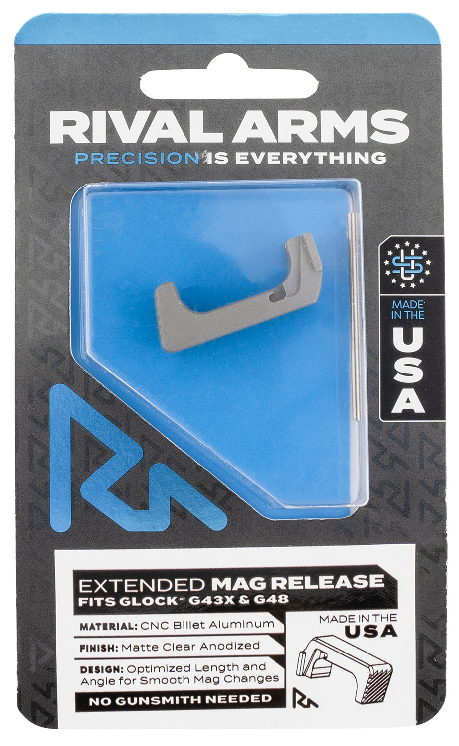 Rival Arms Extended Mag Release Glock 43X/48 Silver Aluminum RA72G004D