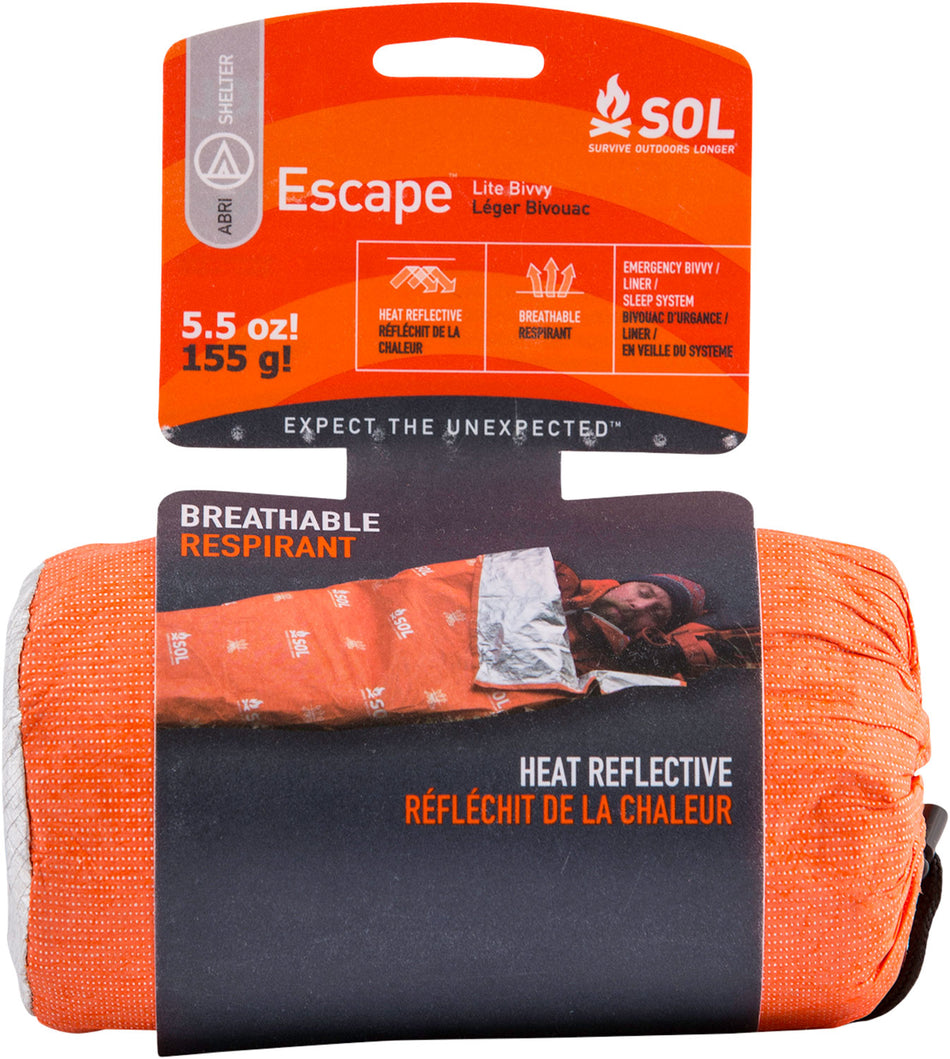 SOL Escape Lite Bivvy Waterproof Orange Ultralight Emergency Shelter and Sleeping Bag Liner