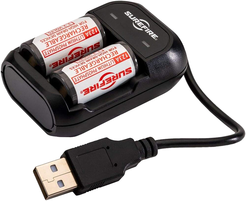 SureFire SFLFP123KIT CR123A Two-Bay AC/DC Charger Kit with LFP123 Batteries