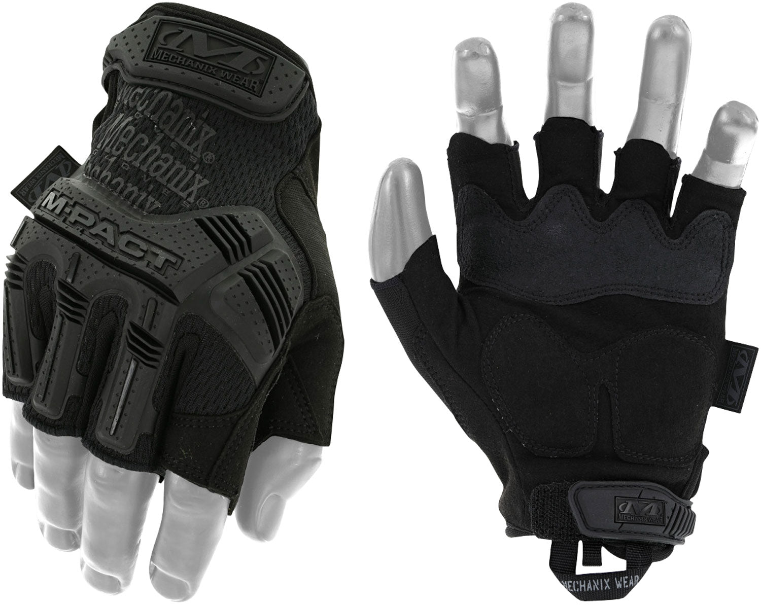 Mechanix Wear M-Pact Covert Black Fingerless Gloves Large Synthetic Leather TPR Closure