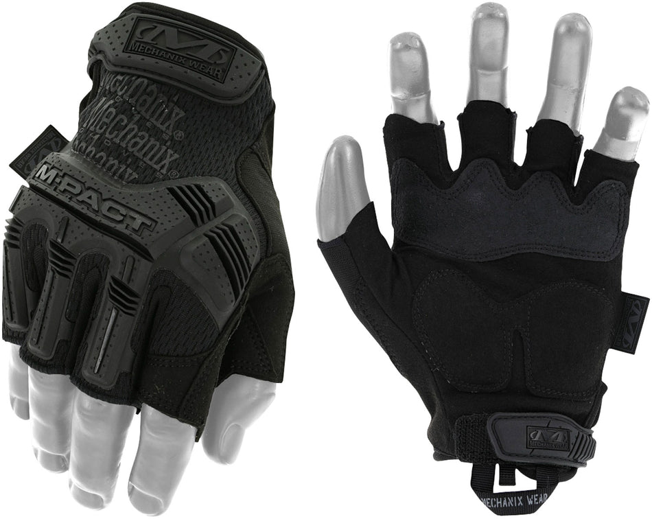Mechanix Wear M-Pact Covert Black Fingerless Gloves Large Synthetic Leather TPR Closure