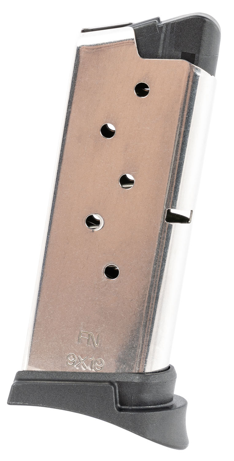 FN 503 9mm 6rd Magazine Stainless Steel Body with Black Base Pad