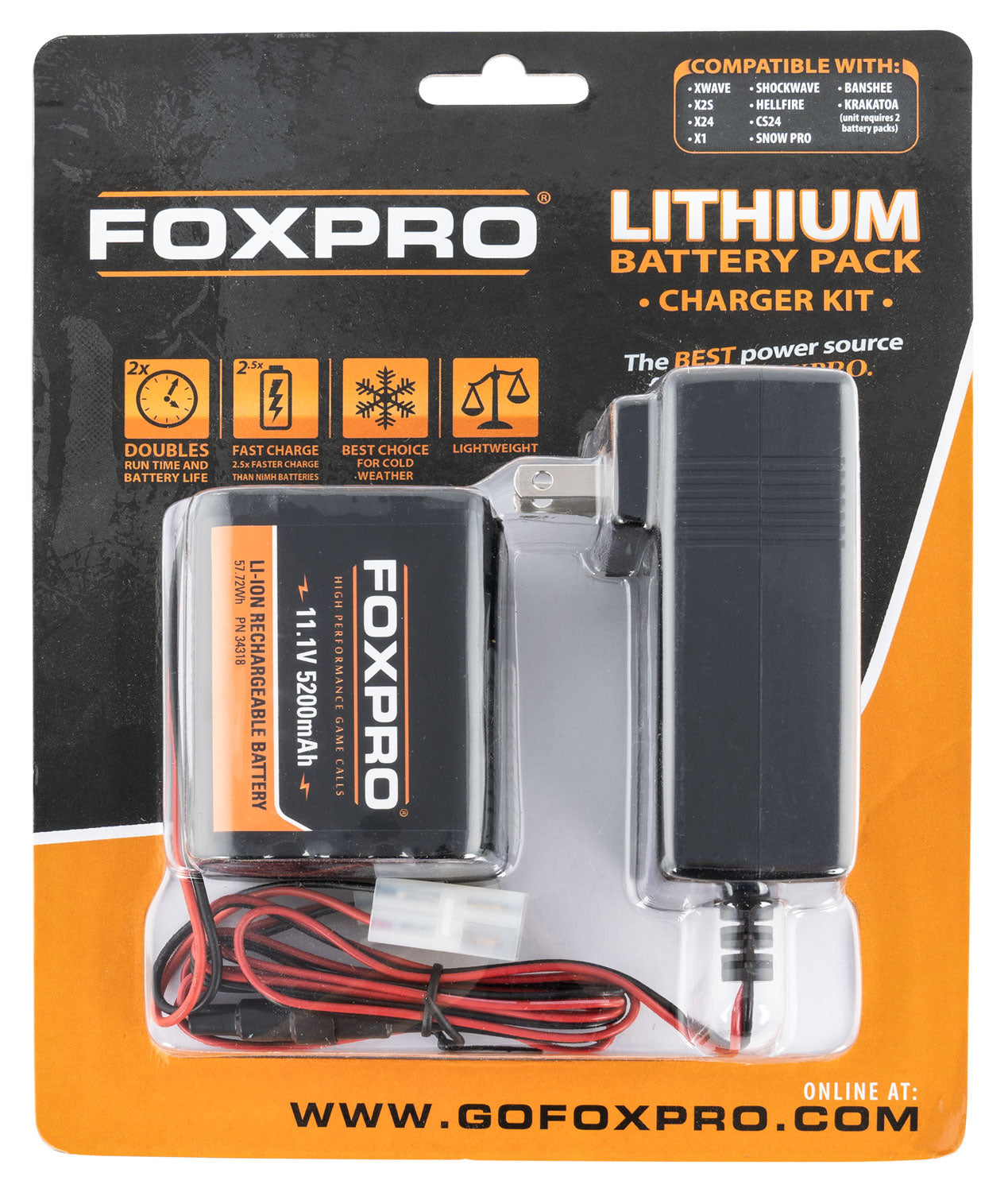 FoxPro LITHCHG Rechargeable 11.1 Volt Lithium Battery Pack with 120V AC Charger