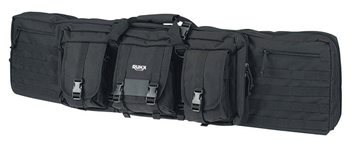 Rukx Gear 42" Double Rifle Case Black 600D Polyester Water Resistant Adjustable Back Straps