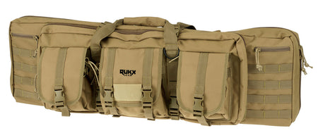 Rukx Gear 42" Double Rifle Case Tan 600D Polyester Water Resistant Adjustable Back Straps