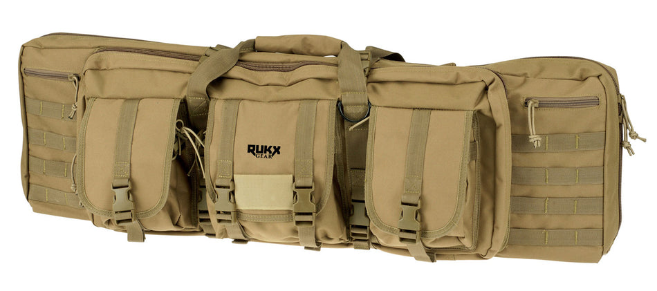 Rukx Gear 42" Double Rifle Case Tan 600D Polyester Water Resistant Adjustable Back Straps