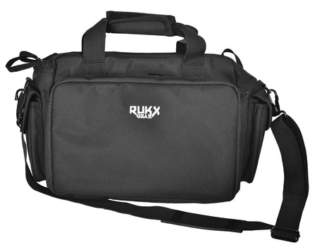 Rukx Gear Tactical Range Bag Water Resistant Black 600D Polyester with Handgun Pocket