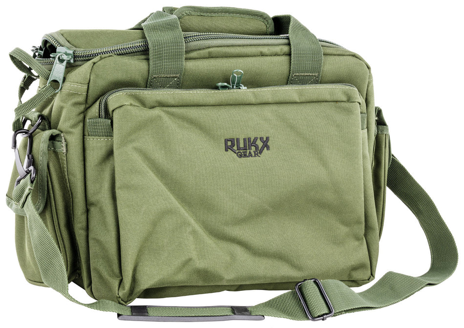 Rukx Gear Tactical Range Bag Water Resistant Green 600D Polyester with Handgun Pocket