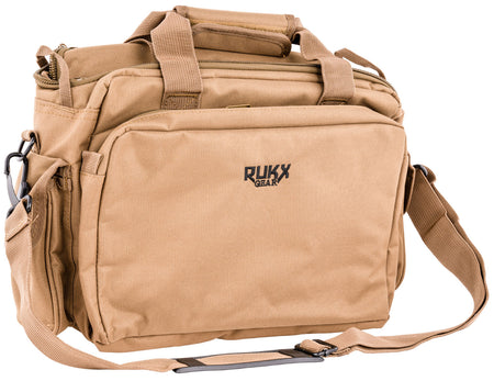 Rukx Gear Tactical Range Bag Water Resistant Tan 600D Polyester with Handgun Pocket