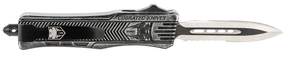 CobraTec CTK-1 Small 2.75" OTF Part Serrated Dagger D2 Blade Stonewashed Aluminum Handle Glass Breaker Pocket Clip