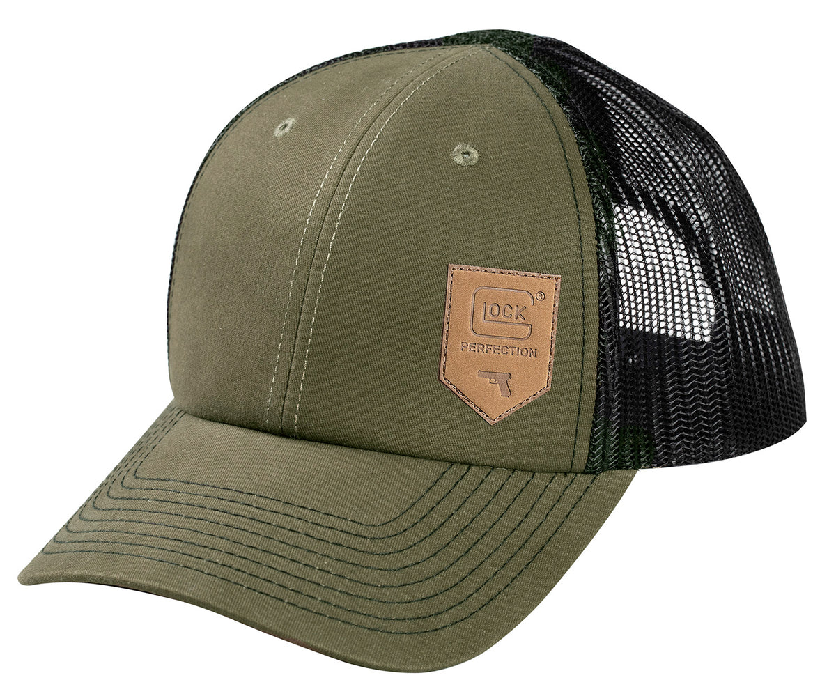 Glock Chino Olive Green Front Black Mesh Back Snapback Cap with Shield Patch (AP95883)