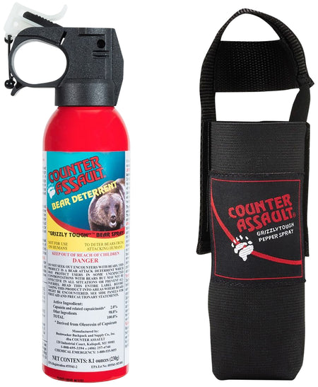 Counter Assault 15067025 Bear Spray 8.10 oz Capsaicin 32 ft Spray Distance with Belt Holster