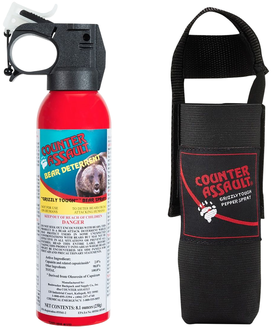 Counter Assault 15067025 Bear Spray 8.10 oz Capsaicin 32 ft Spray Distance with Belt Holster