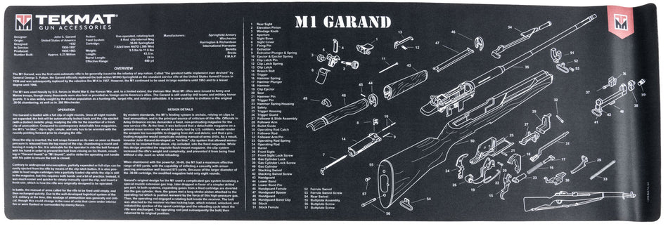 TekMat TEKR36M1GARANDBK M1 Garand Cleaning Mat 12x36 Inch Rubber with Parts Diagram