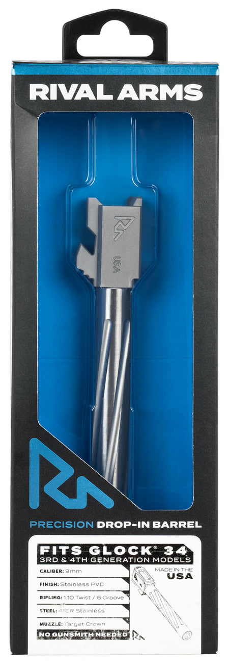 Rival Arms Precision V1 Drop-In Barrel 9mm Luger 5.31" Stainless PVD Stainless Steel Glock 34 Gen3-4