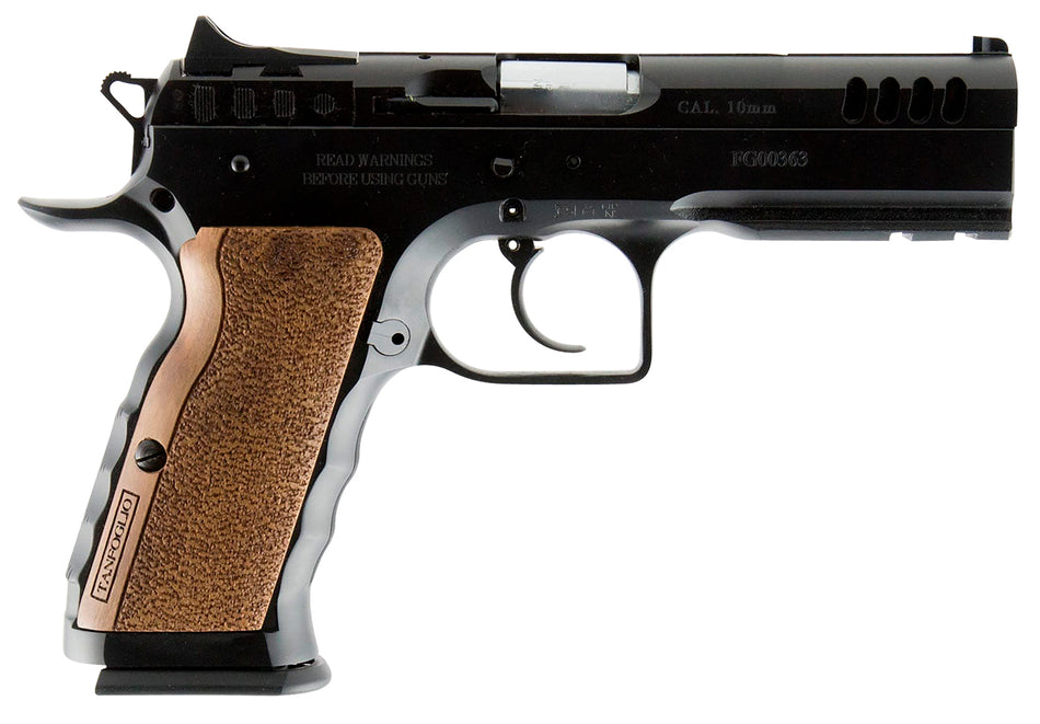 Tanfoglio IFG Defiant Stock I 10mm Auto 4.5in Barrel, 13+1 Capacity, Black Steel Frame w/Picatinny Rail & Wood Grip