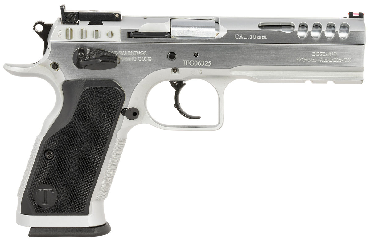 Tanfoglio IFG Defiant Stock Master 10mm Auto 13+1, 4.75in Hard Chrome Steel Barrel & Aluminum Grip