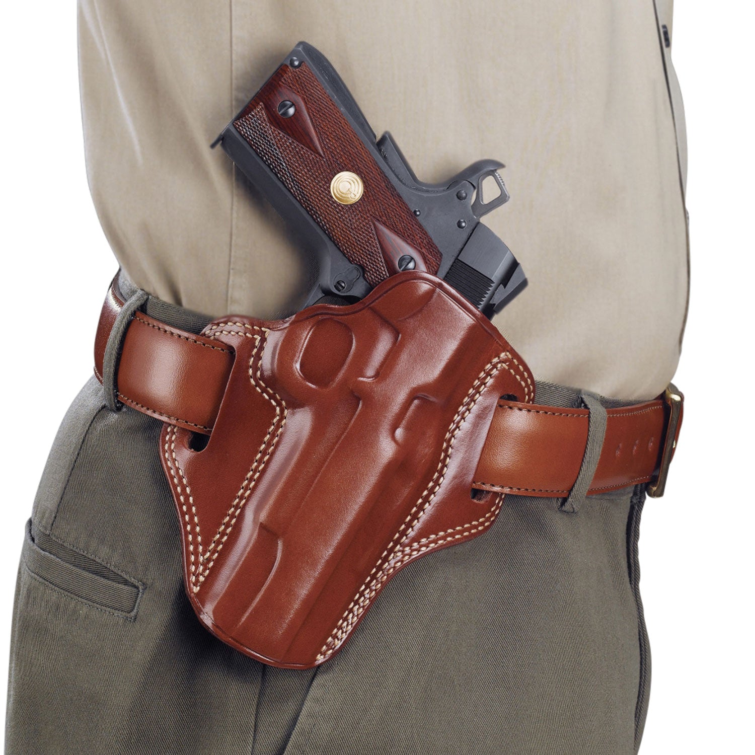 Galco CM800 Combat Master Right Hand OWB Holster - Tan Leather, 1.75" Belt, Glock 43/43X/Springfield Hellcat