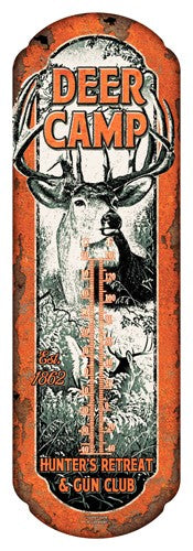 Rivers Edge Deer Camp Tin Thermometer 5"x17"